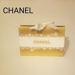 CHANEL Gold and White Snowflake with Ribbon Gift Box Size 8.75" x 5.5" x 3"